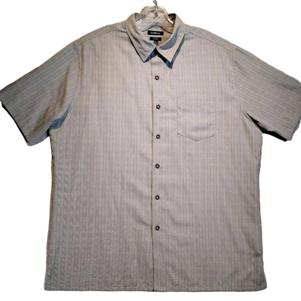 Croft & Barrow Easy Care Short Sleeve Button Up Gray & White Shirt in Size 12